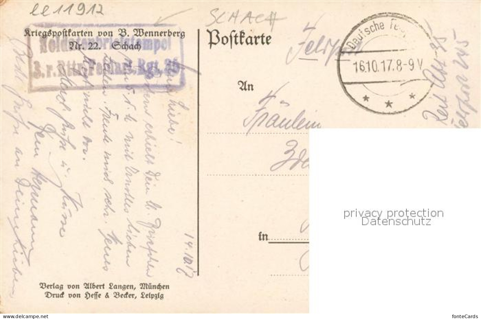 33 33 Wennerberg Brynolf Schach Kriegspostkarte Nr. 22   - Wennerberg, B.