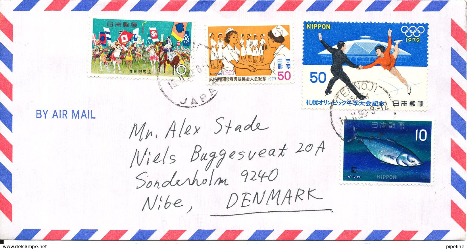 Japan Air Mail Cover Sent To Denmark 19-11-1990 With More Topic Stamps - Luchtpost