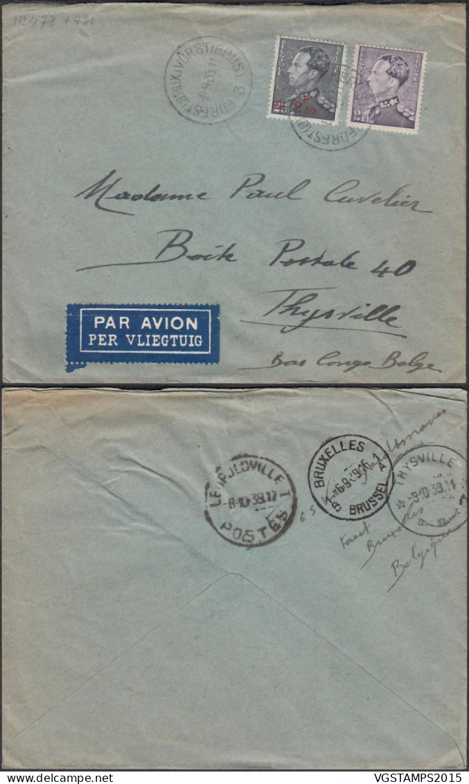 Congo Belge 1939- Lettre Par Avion De Forest à Destination Thysville-Bas Congo Belge .... (EB) AR-01757 - Usados