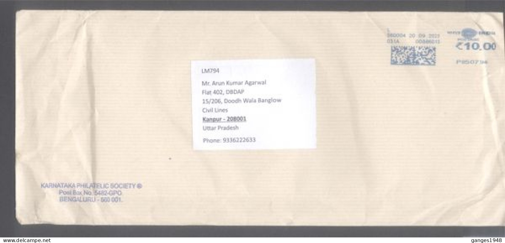 INDIA  2023  Book Post Rate  10 Rs  Meter FRank Domestic Mail Cover  #  36361  D   Indien Inde - Lettres & Documents