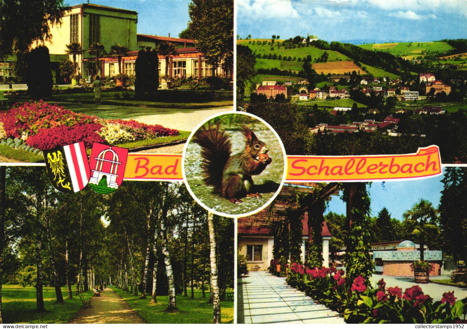 BAD SCHALLERBACH, MULTIPLE VIEWS, ARCHITECTURE, PARK, SQUIRELL, EMBLEM, AUSTRIA, POSTCARD - Bad Schallerbach