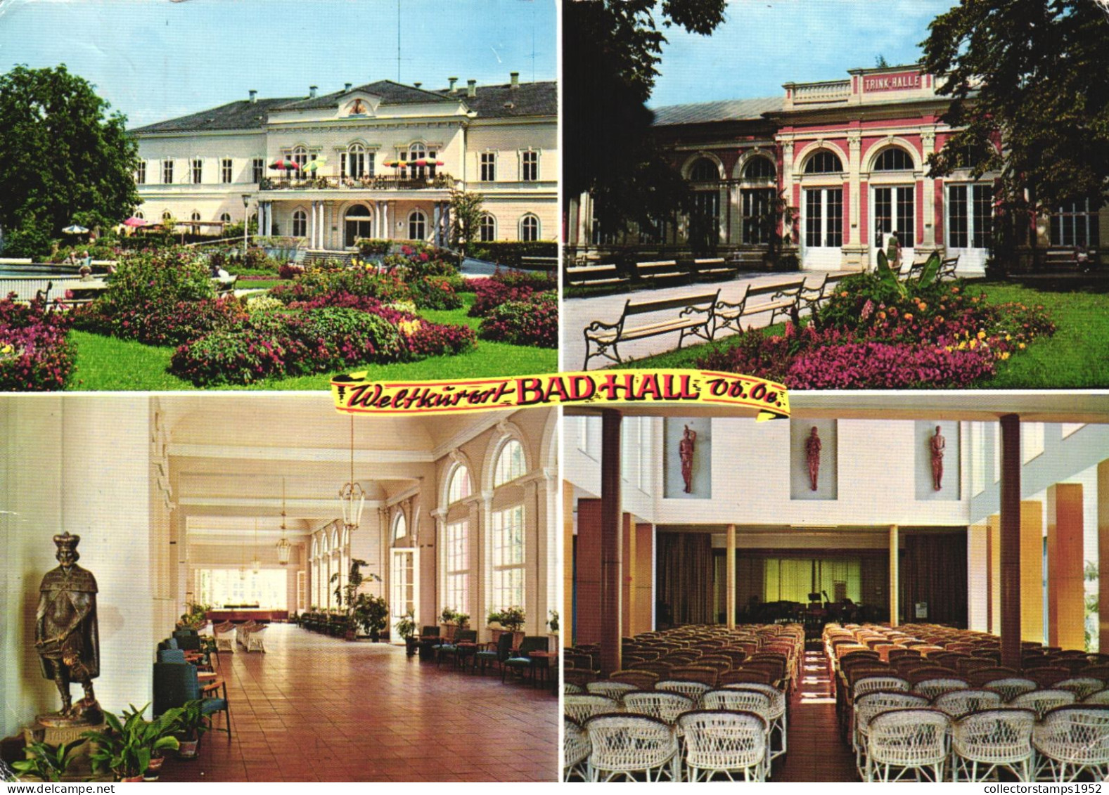 BAD HALL, MULTIPLE VIEWS, ARCHITECTURE, PARK, STATUE, CONCERT ROOM TRINKHALLE , AUSTRIA, POSTCARD - Bad Hall