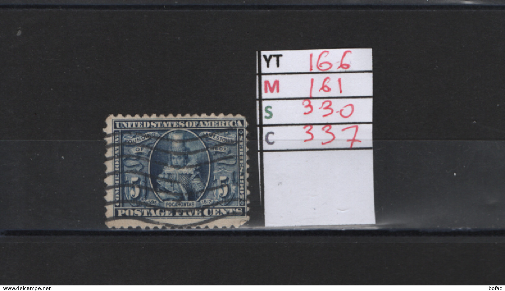 PRIX FIXE Obl 166 YT 161 MIC 330 SCOT 337 GIB L'indienne Pocahontas 1907 Etats Unis 58/05 - Used Stamps