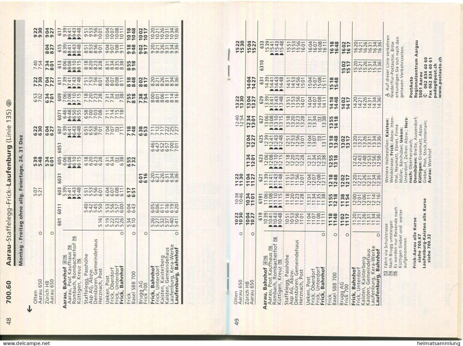 Schweiz - Fahrplan 2004/2005 - Oberes Fricktal - Postauto - 96 Seiten - Europa