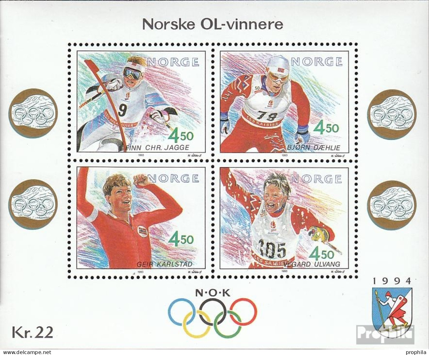 Norwegen Block19 (kompl.Ausg.) Postfrisch 1993 Winterolympiade - Blocks & Kleinbögen