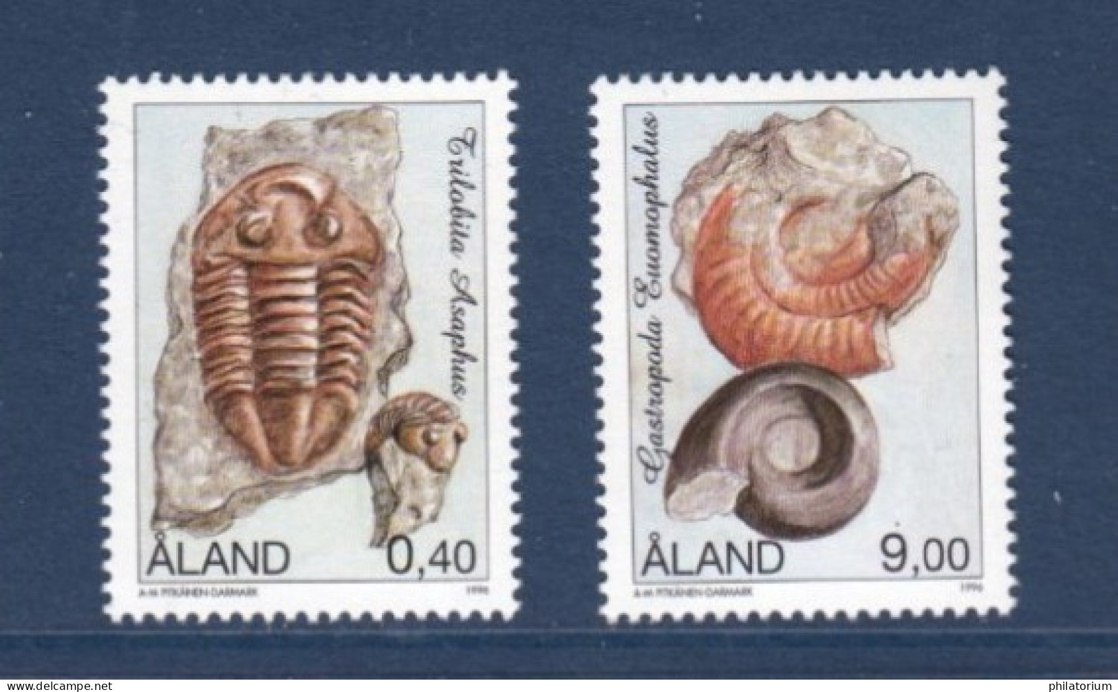 Aland, **, Yv, 118, 119, Mi, 117, 118, SG 113, 114, Trilobite Asaphus, Gastropod Euomphalus, Fossiles, - Ålandinseln