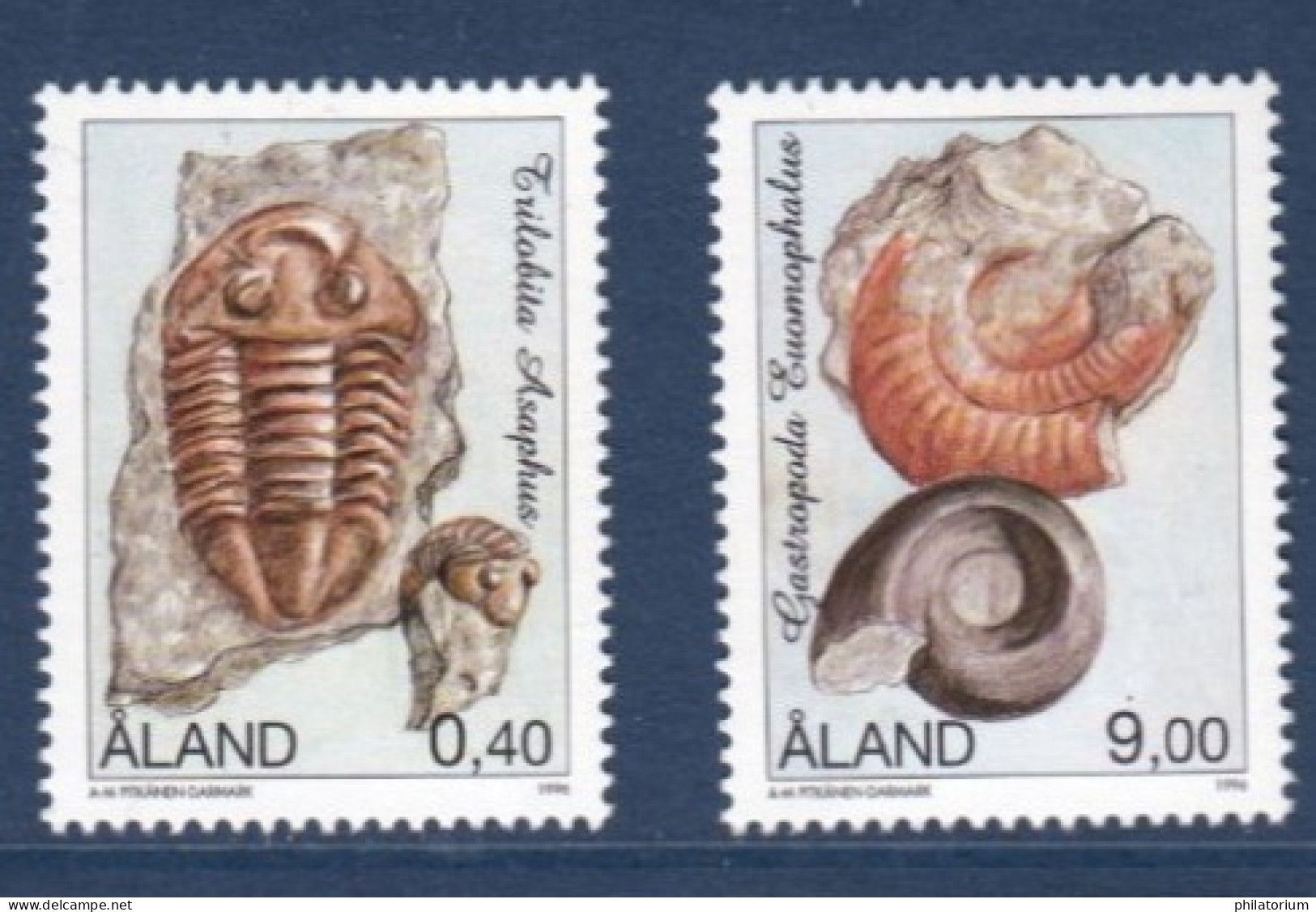 Aland, **, Yv, 118, 119, Mi, 117, 118, SG 113, 114, Trilobite Asaphus, Gastropod Euomphalus, Fossiles, - Fossilien