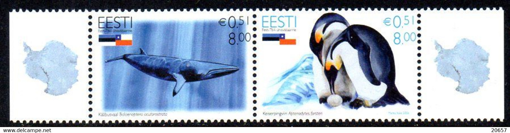 Estonie Eesti 0531/32 Antarctique, Baleine, Pingouin - Faune Antarctique