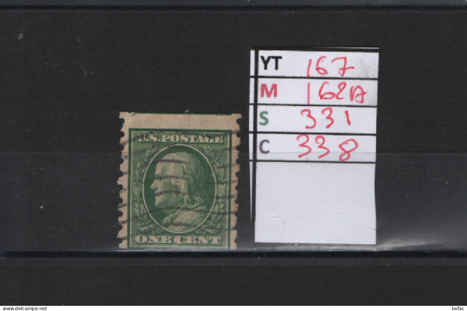 PRIX FIXE Obl 167 YT 162 MIC 331 SCO 338 GIB Franklin 1908-1909 Etats Unis 58/05 Dentelée 3 Cotés - Used Stamps