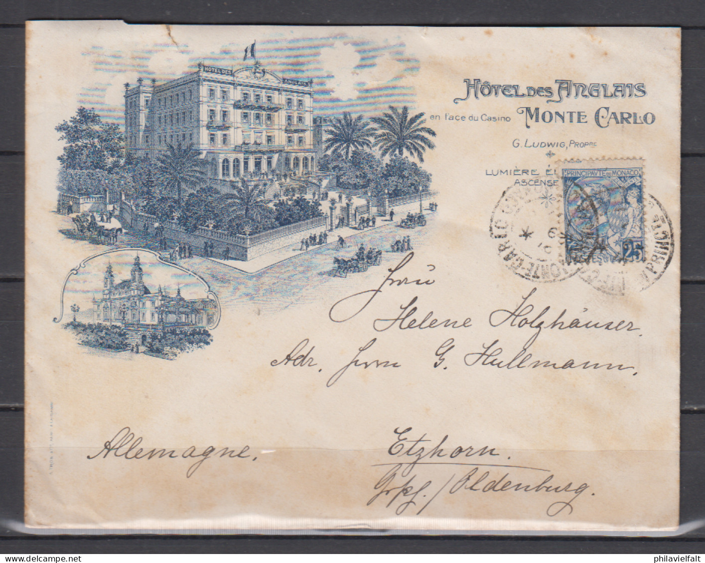 Monaco Illustrierter Hotelbrief "Hotel Des Anglans Monte Carlo Mit 1x 25 Nach Deutschland (Bedarfsspuren) - Cartas & Documentos