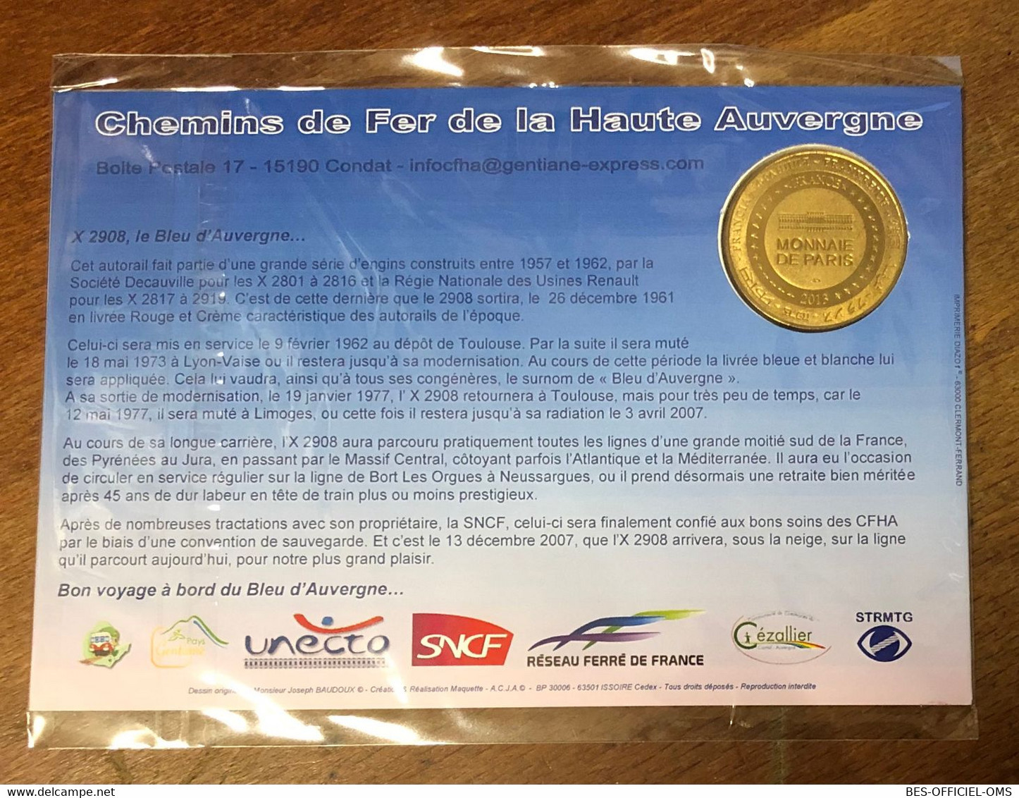 15 CHEMINS DE FER DE LA HAUTE AUVERGNE X 2908 TRAIN AVEC ENCART MÉDAILLE MONNAIE DE PARIS 2013 JETON TOURISTIQUE TOKENS - 2013