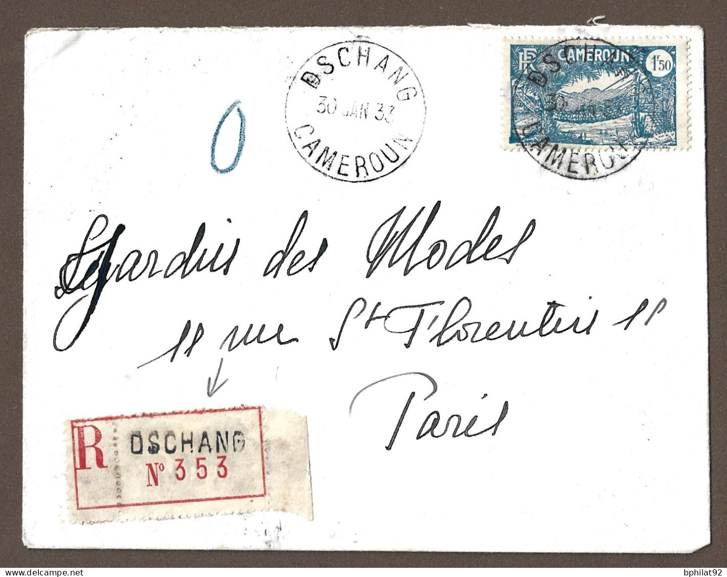 !!! LETTRE RECOMMANDÉE DU CAMEROUN POUR PARIS, CACHET DE DSCHANG, DE 1933 - Covers & Documents