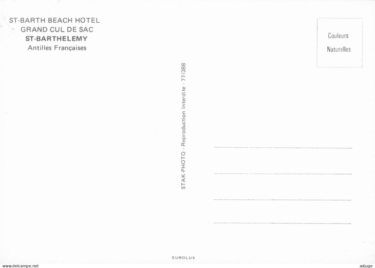 CPM- SAINT-BARTHÉLÉMY - GRAND CUL DE SAC - ST-BARTH BEACH HÔTEL  Antilles Françaises* 2 Scans - Saint Barthelemy