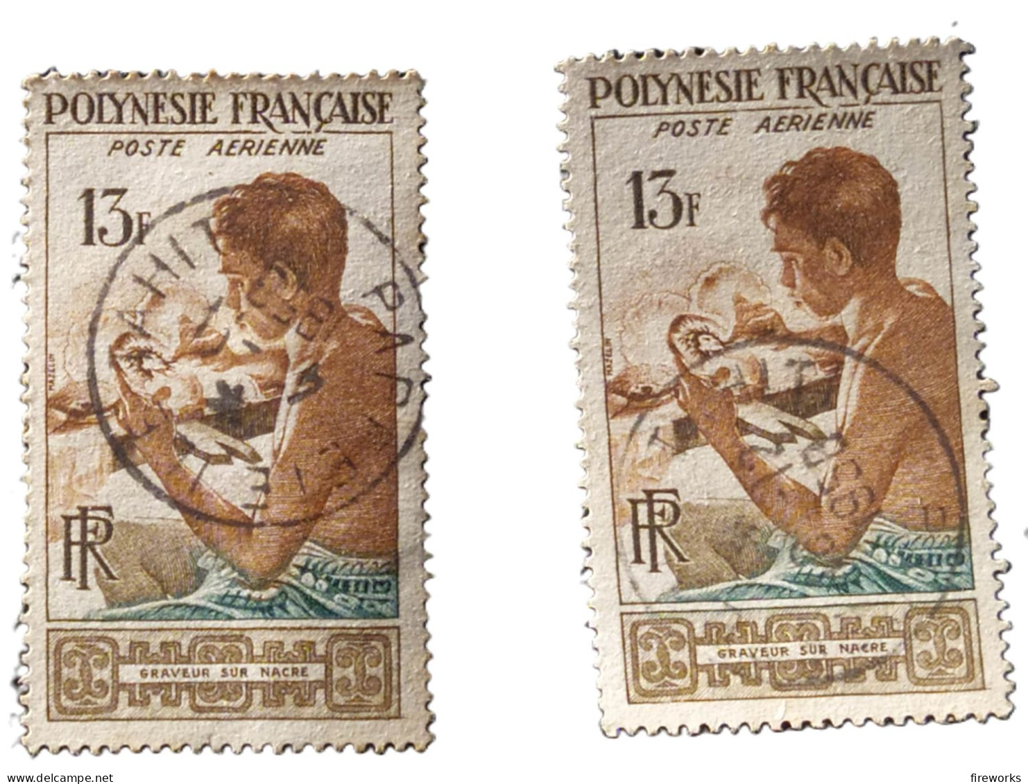 2 TIMBRES POLYNÉSIE FRANCE OBLITÉRÉS PA N° 1 GRAVEUR SUR NACRE - Used Stamps