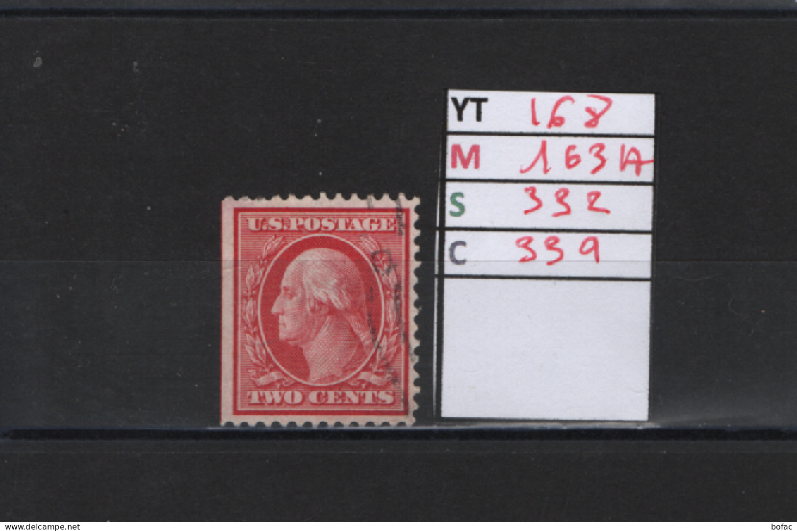 PRIX FIXE Obl 168 YT 163A MIC 332 SCOT 339 GIB George Washington 1908 1909 58/05 Dentelé 3 Cotés - Used Stamps