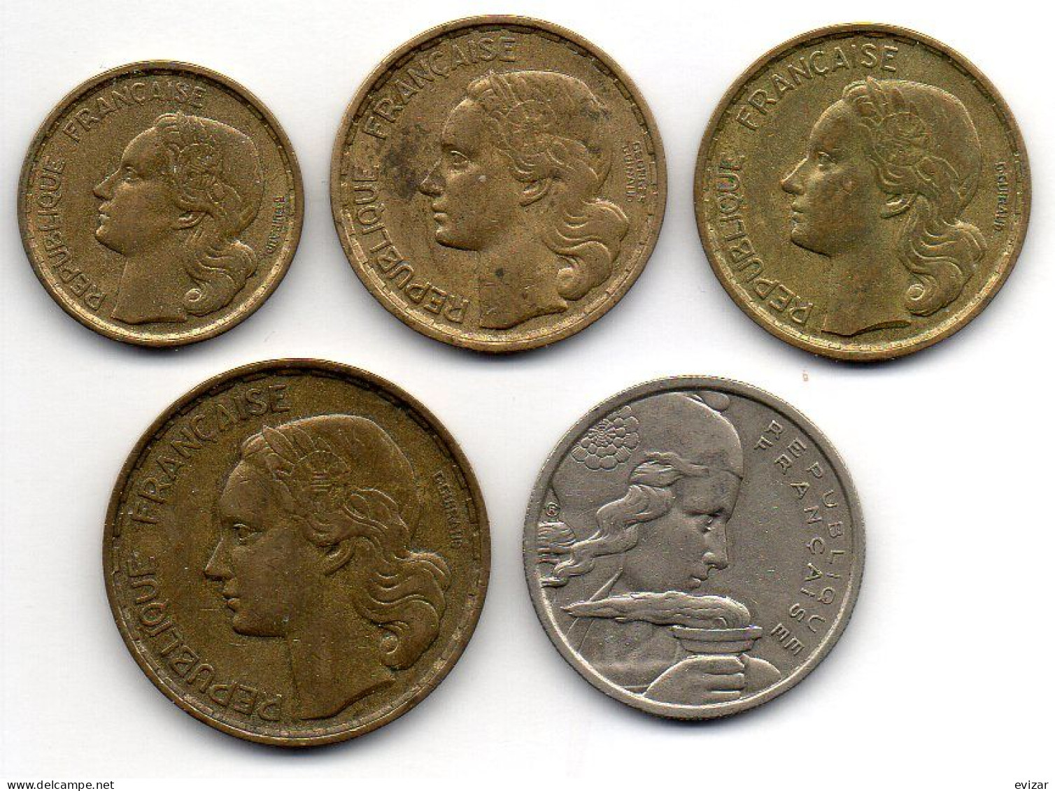 FRANCE, Set Of Five Coins 10, 20, 20, 50, 100 Francs, Aluminum-Bronze, Year 1950-57, KM # 915.1,916.1,917.1,918.1,919.1 - Andere & Zonder Classificatie