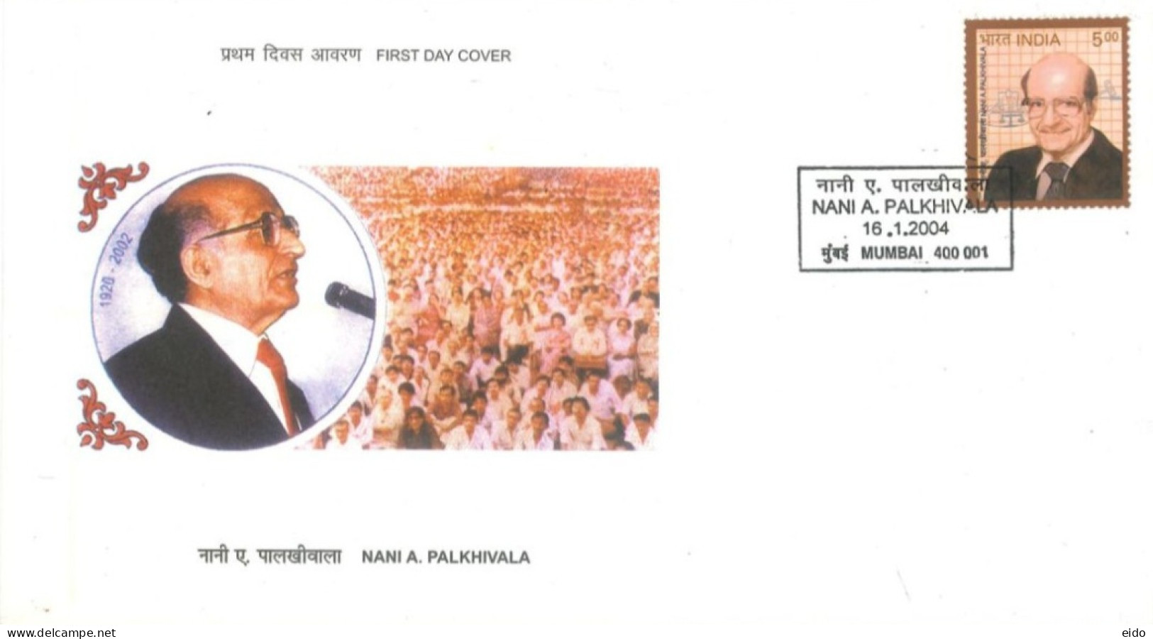 INDIA - 2004 - FDC STAMP OF NANI A. PALKHIVALA. - Brieven En Documenten