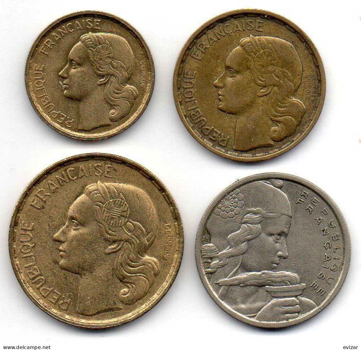 FRANCE, Set Of Four Coins 10, 20, 50, 100 Francs, Aluminum-Bronze, Year 1950-55, KM # 915.2, 917.2, 918.2, 919.2 - Other & Unclassified