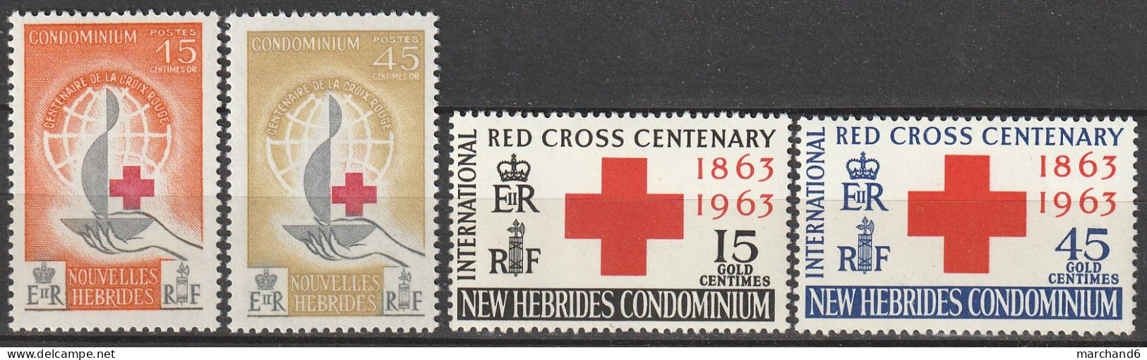 Nouvelles Hébrides Centenaire De La Croix Rouge Internationale 1963 N°199/202 Neuf* Charnière - Neufs