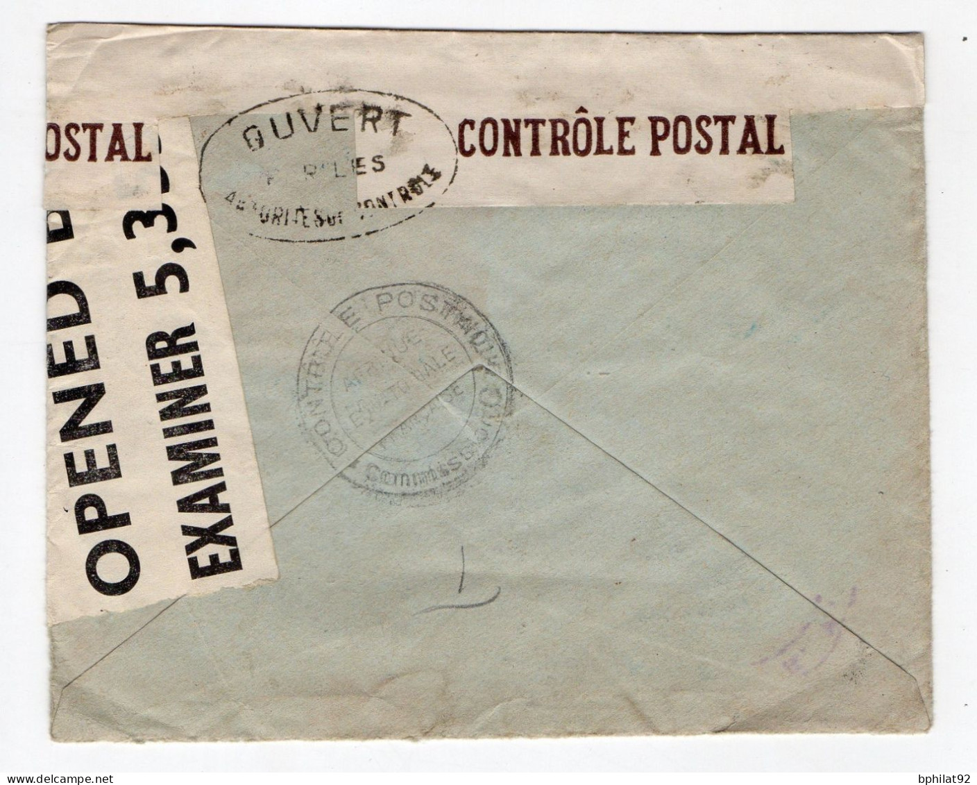 !!! LETTRE DE PORT GENTIL DE SEPTEMBRE 1940 POUR DAKAR, MARQUE LINEAIRE BLEUE "DAMAGED BY SEAWATER" - Lettres Accidentées