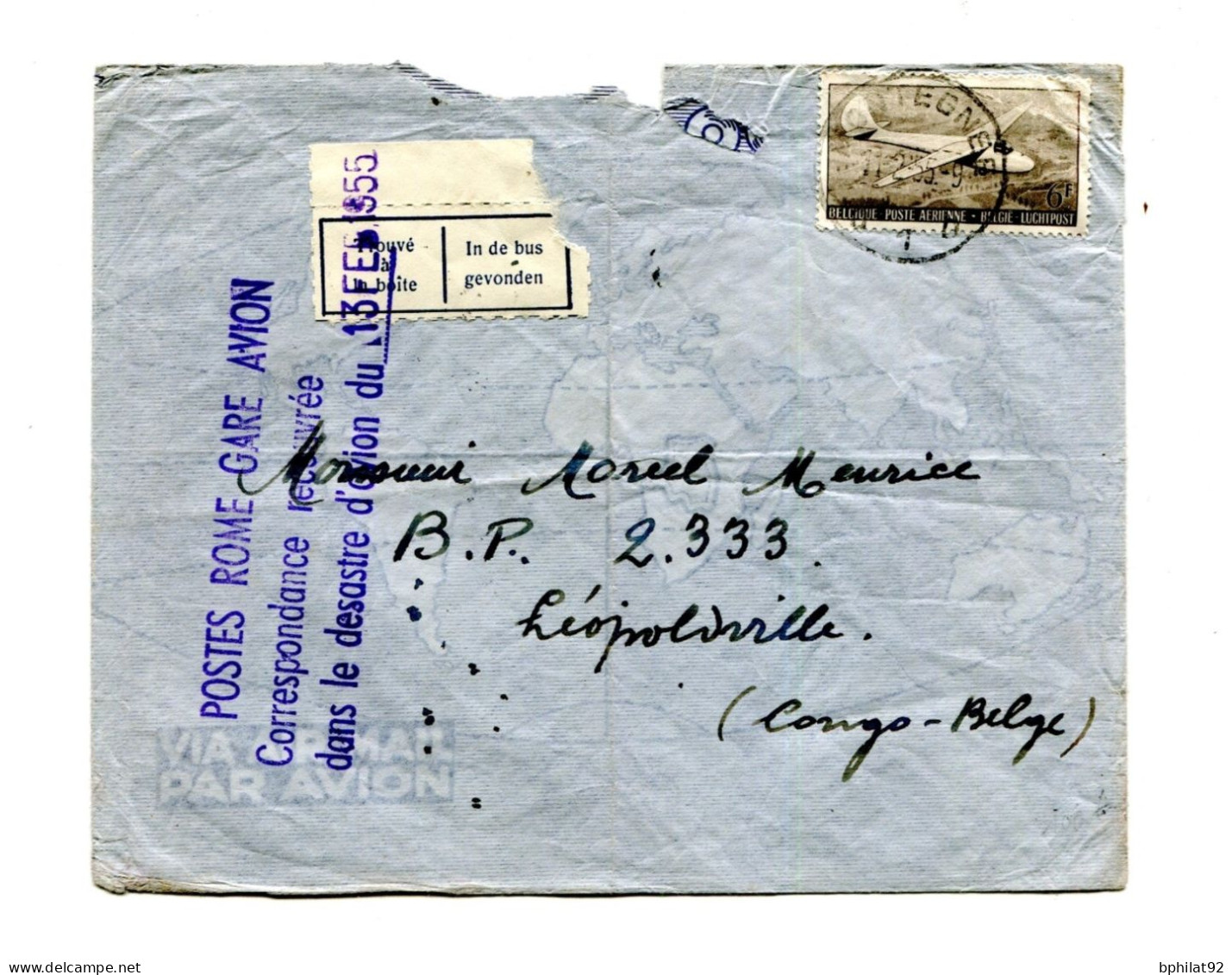 !!! LETTRE DE LIEGE POUR LE CONGO RESCAPEE DE L'ACCIDENT DE REITI (ITALIE) LE 13/2/1955 - Ramppost