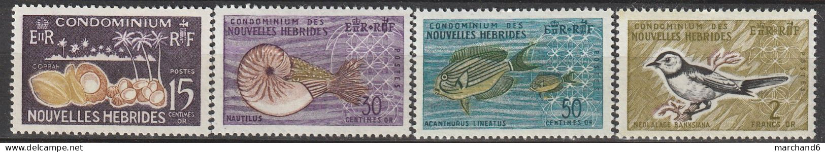 Nouvelles Hébrides Série Courante Coprah Nautilus Acanthunus Néolalage 1963 N°203/206 Neuf** - Unused Stamps