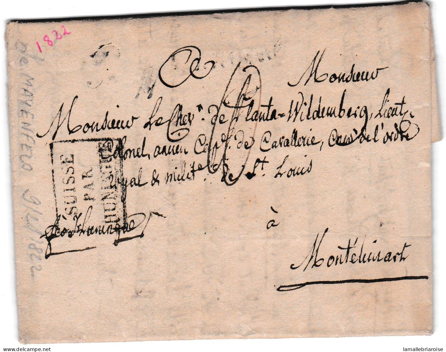 Suisse, Mayenfeld Pour Montélimart, Taxe 10, Cachet Entrée: Suisse Par Huningue, 9 Fevrier 1822 - ...-1845 Prephilately