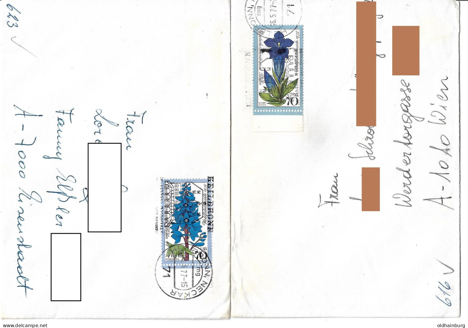 0062o: Zwei Bedarfspostbelege Berlin 1977, Wohlfahrtsmarken Blumen - Briefe U. Dokumente