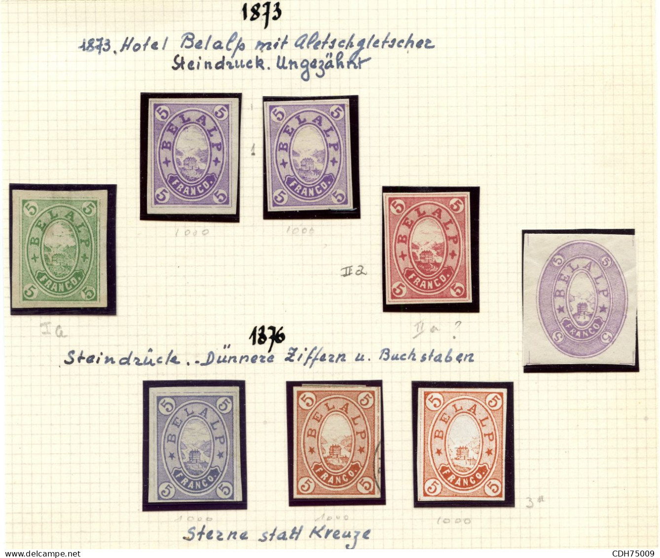 SUISSE - HOTEL BELALP - ENSEMBLE DE 8 TIMBRES SUR FEUILLE DE COLLECTION (*) / * - Unused Stamps