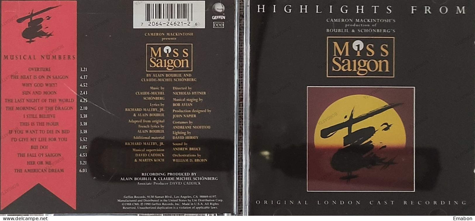 BORGATTA - FILM MUSIC - Cd ALAIN BOUBLIL - HIGHLIGHTS FROM MISS SAIGON   - GEFFEN RECORDS 1990 - USATO In Buono Stato - Soundtracks, Film Music