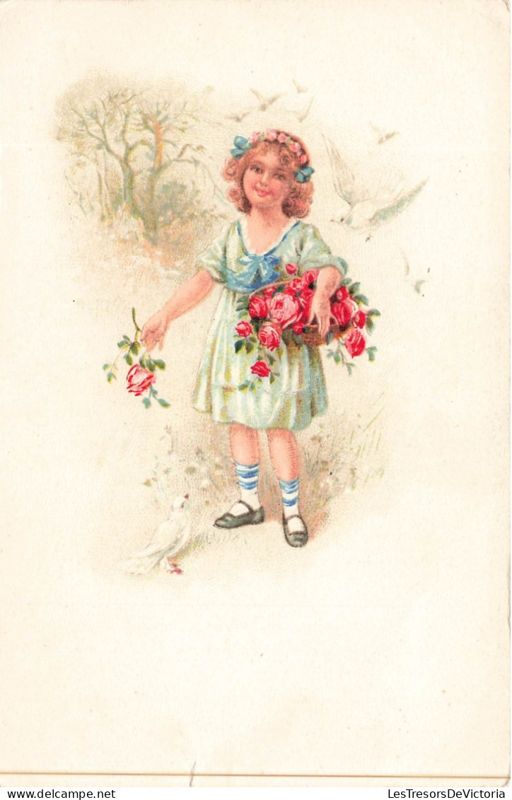 FANTAISIES - Une Jeune Fille  Tenant Des Fleurs Dans Sa Main - Carte Postale Ancienne - Otros & Sin Clasificación