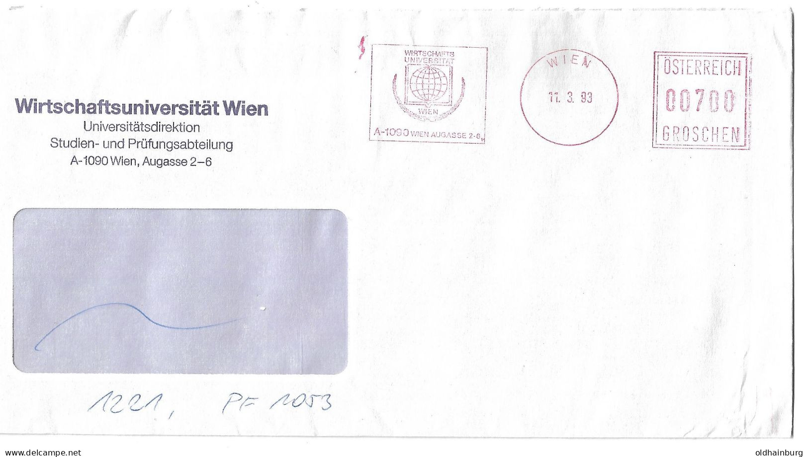 0062c: Österreich- Freistempler Wirtschaftsuniversität Wien Aus 1993 - Franking Machines (EMA)