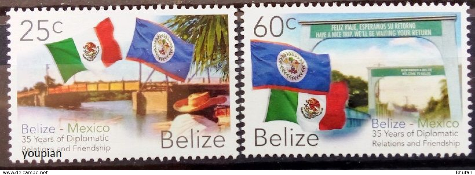 Belize 2016, 35 Years Diplomatic Relations With Mexico, MNH Stamps Set - Belize (1973-...)