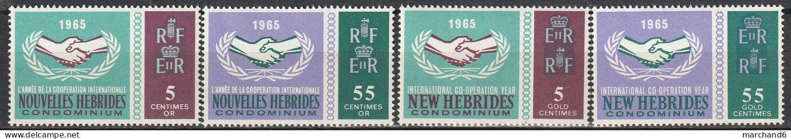 Nouvelles Hébrides Année De La Coopération Internationale Et 20e Anniversaire 1965 N°223/226 Neuf** Et Neuf Charnière - Nuevos