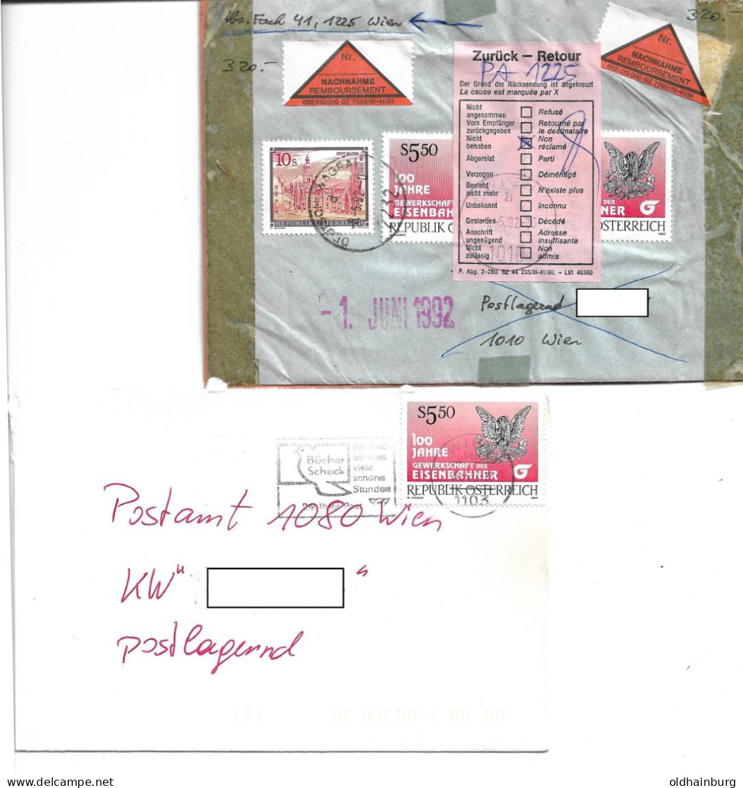 1199i Österreich 1992, Gewerkschaft Der Eisenbahner, Eine EF Und "schwere" NN- Brieffrankatur Briefvorderseite - Briefe U. Dokumente