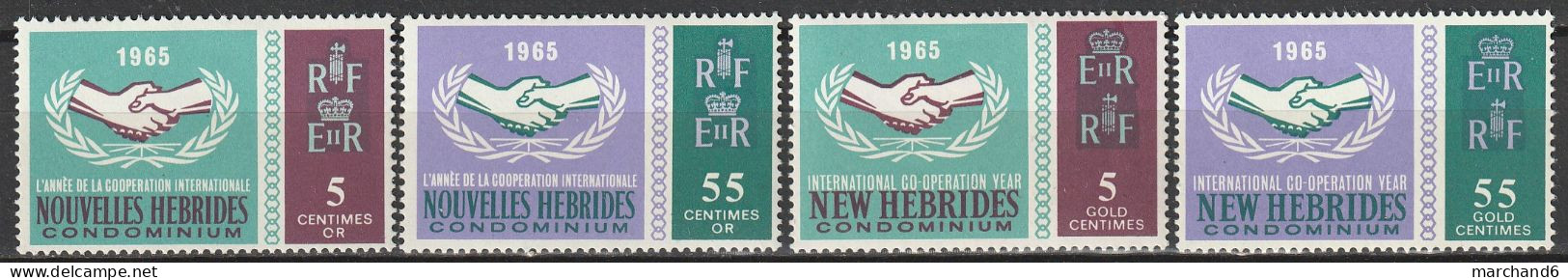 Nouvelles Hébrides Année De La Coopération Internationale Et 20e Anniversaire 1965 N°223/226 Neuf Charnière - Nuovi