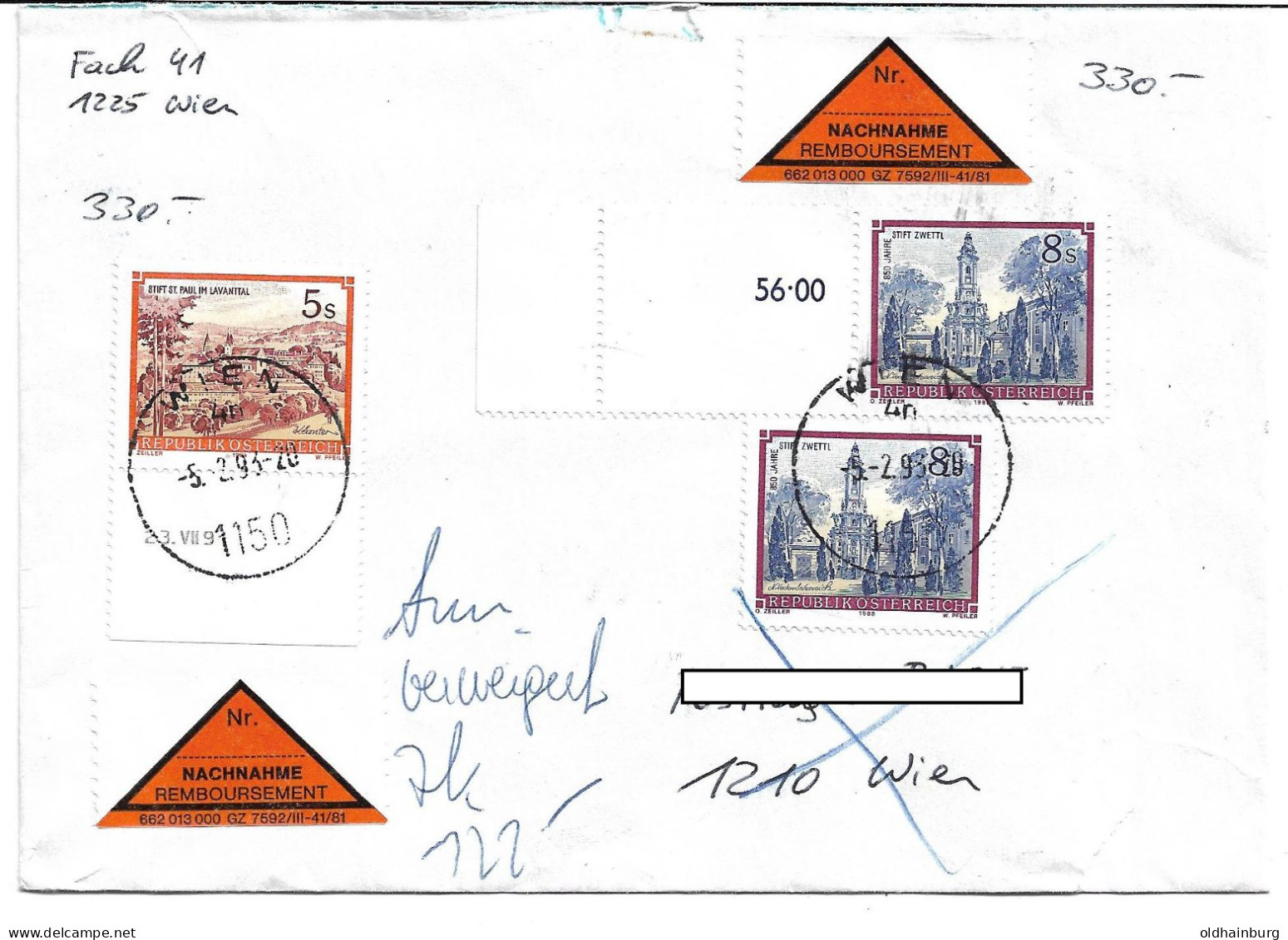 1199g Österreich 1992, Druckdatum 23.VII.91 Auf 5.- Freimarke Als NN- Brieffrankatur, R - Brieven En Documenten