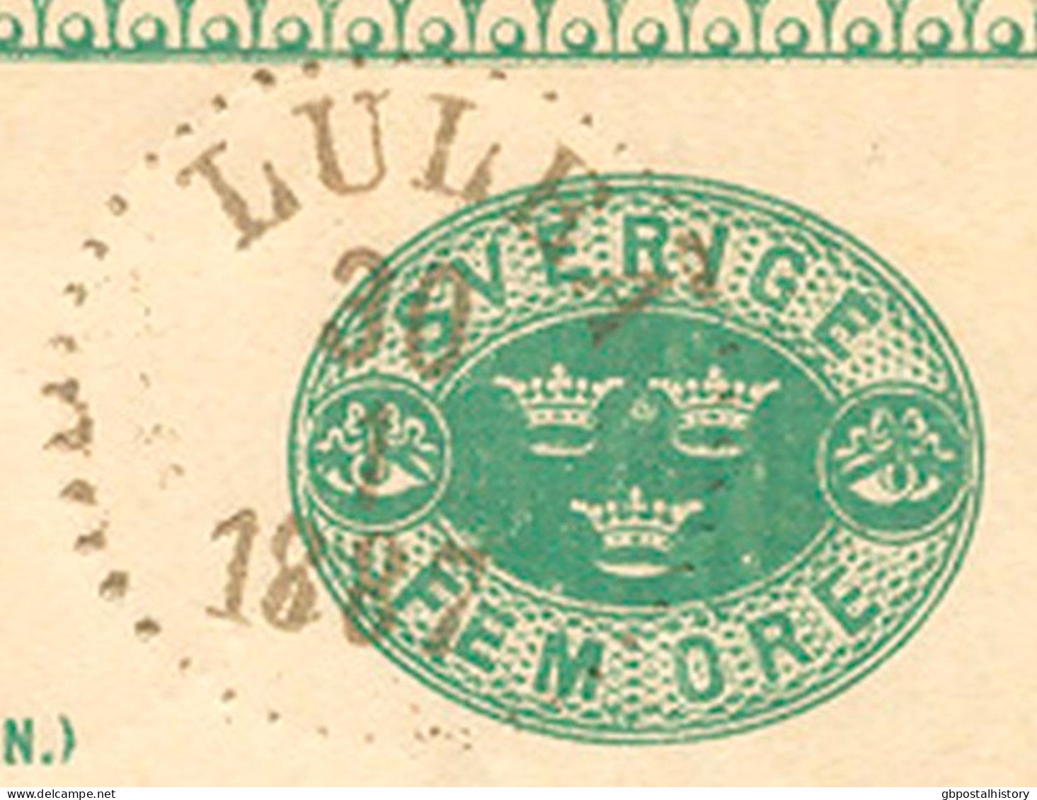 SCHWEDEN 1887 "LULEÂ" Und Rs. "GÖTEBORG 1 1 TUR." K1 A. 5 (FEM) Öre Grün GA-Postkarte, GA-ABARTE: Mehrfache Rahmenbruch - Errors, Freaks & Oddities (EFO)