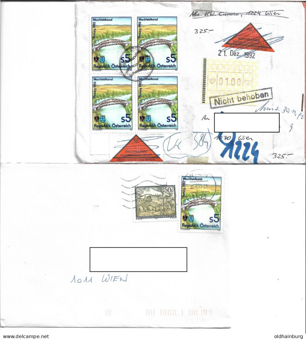 1199f Österreich 1992, Marchfeldkanal, Eine MiF Und Portogerechte NN- Brieffrankatur - Covers & Documents