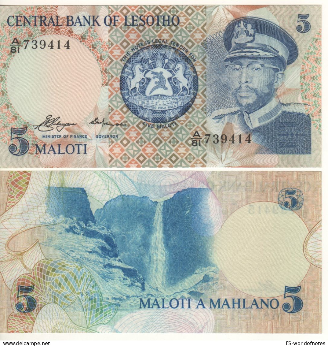 LESOTHO   5 Maloti    P5  " Central Bank Of Lesotho  "  (1981)   King Moshoeshoe II +  Waterfalls At Back - Lesoto