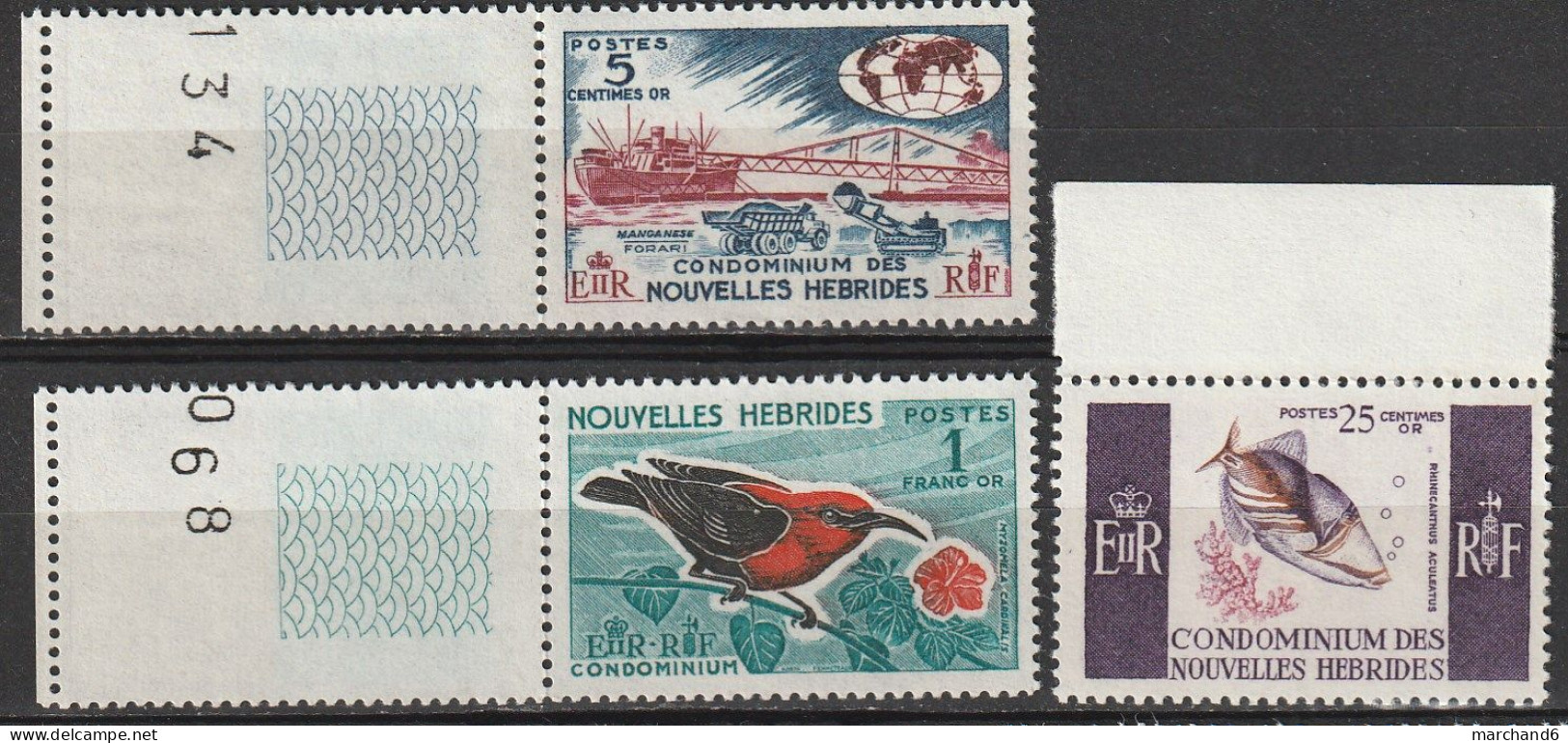 Nouvelles Hébrides Série Courante Condominium Francaise Faune 1966 N°239/241 Neuf** Avec Bord De Feuilles - Unused Stamps