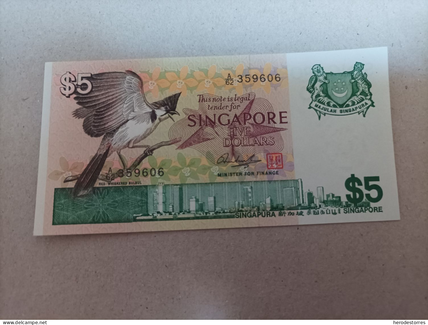 Billete De Singapur De 5 Dólares, Año 1976, Serie A, UNC - Singapour
