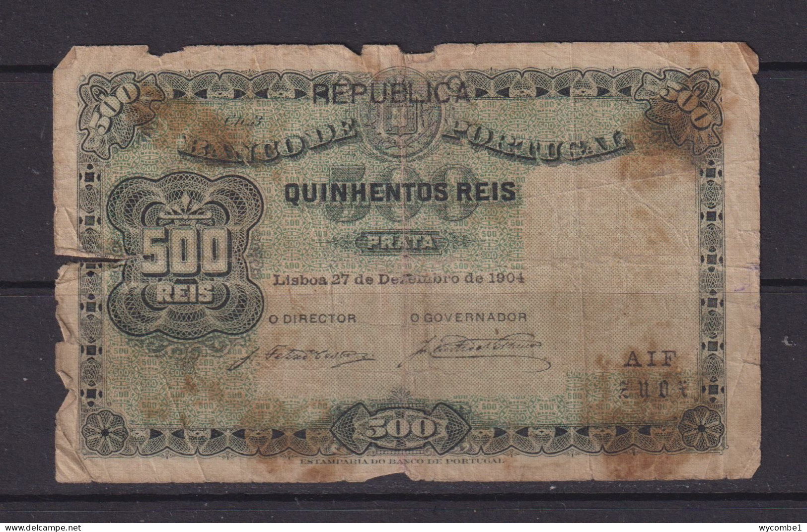 PORTUGAL -  1904 500 Reis Circulated Banknote - Portogallo