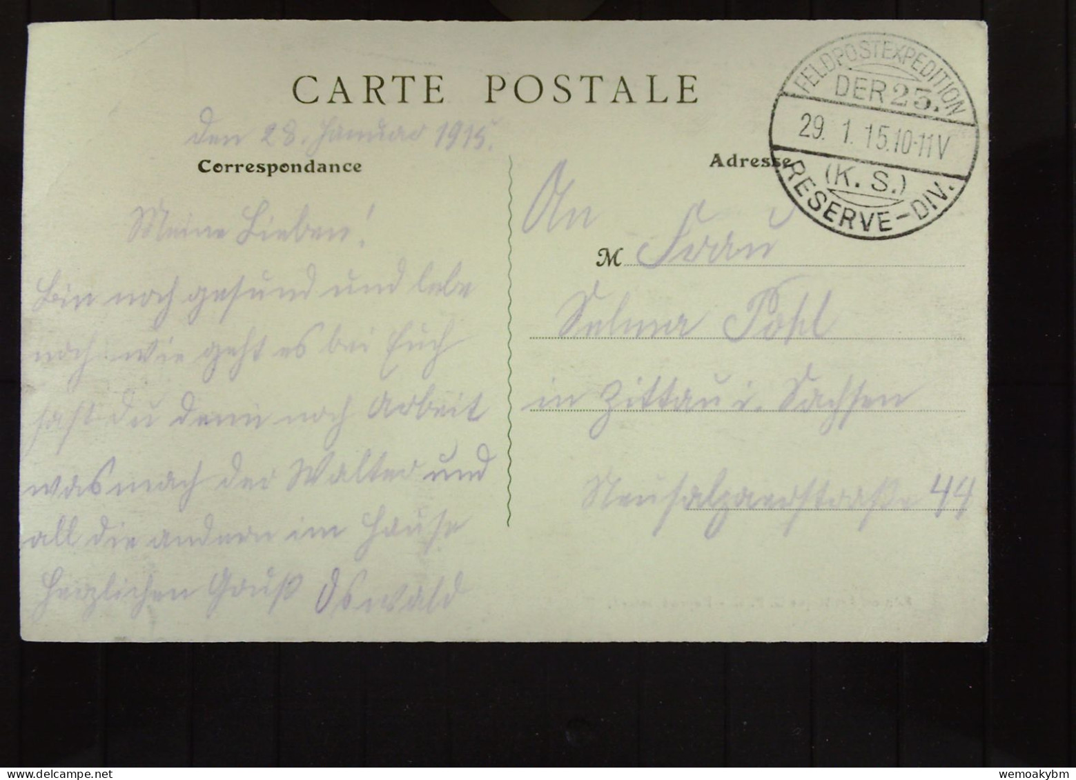 Belgien: Feldpostkarte Von La Vallee De La Meusa Illustree Vom 29.1.1915 Feldpostexpedition DER 25. RESERVE-DIV. - Briefe U. Dokumente