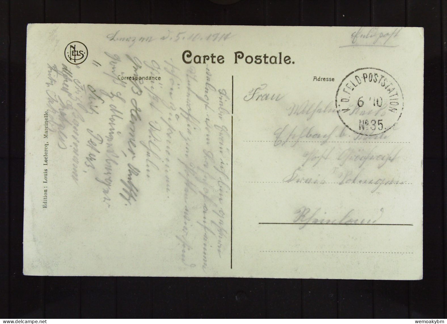 Belgien: Feldpostkarte Von Marcinelle Mit Hopital L' Entree  Vom 5.11.1914 Von Feldpoststation Nr. 35 - Lettres & Documents