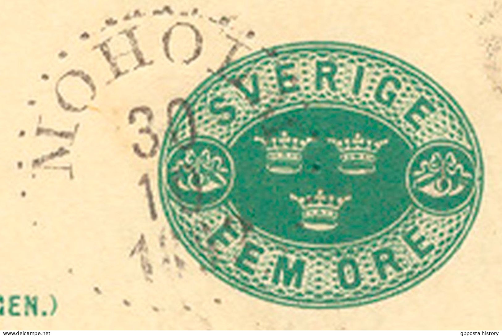 SCHWEDEN 30.10.1893, "MOHOLM" Selt. K1 A. 5 (FEM) Öre Grün GA-Postkarte, GA-ABARTE: Rahmenbruch In Der Linke Untere Ecke - Varietà & Curiosità
