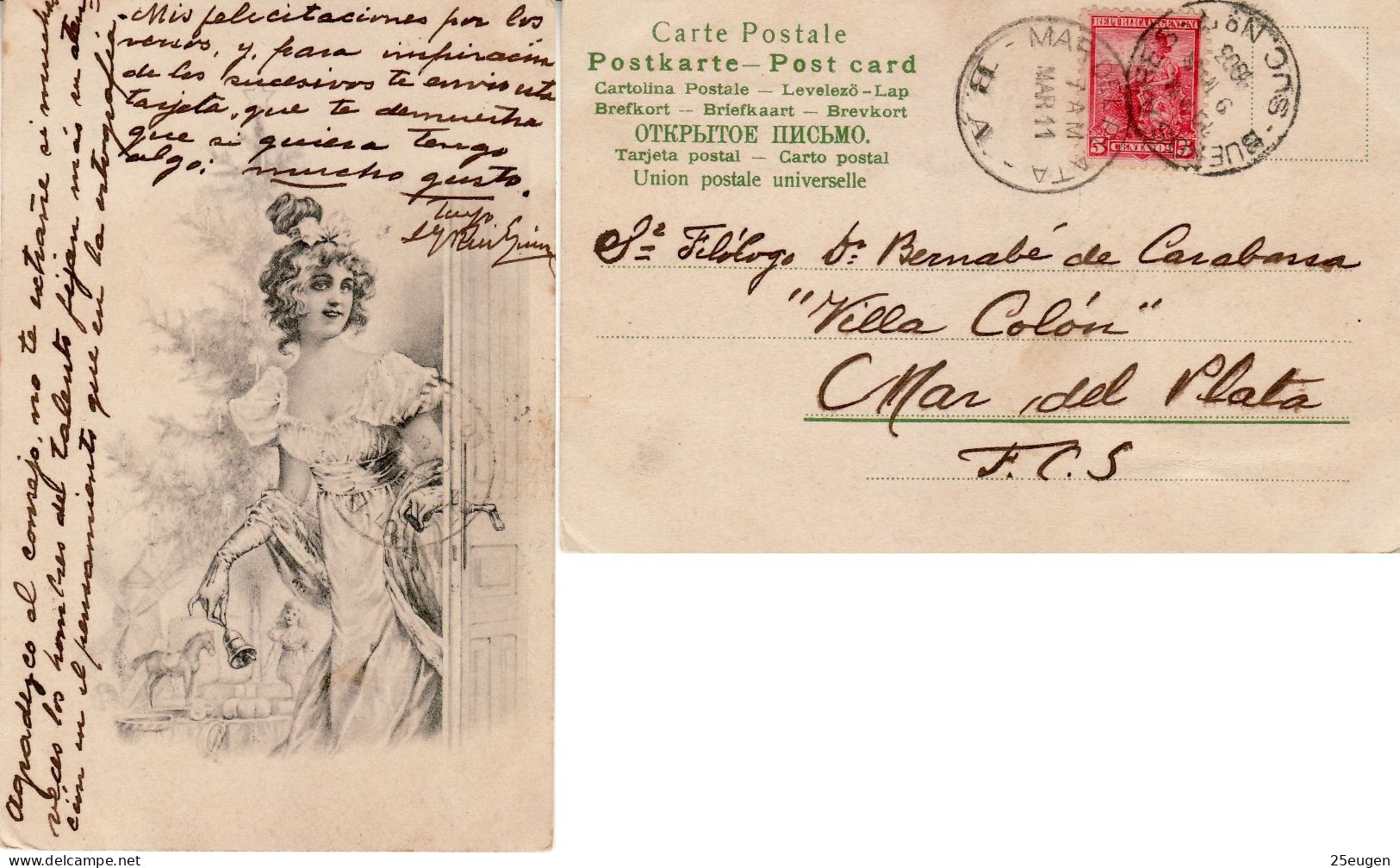 ARGENTINA 1903 POSTCARD SENT TO MAR DEL PLATA - Covers & Documents