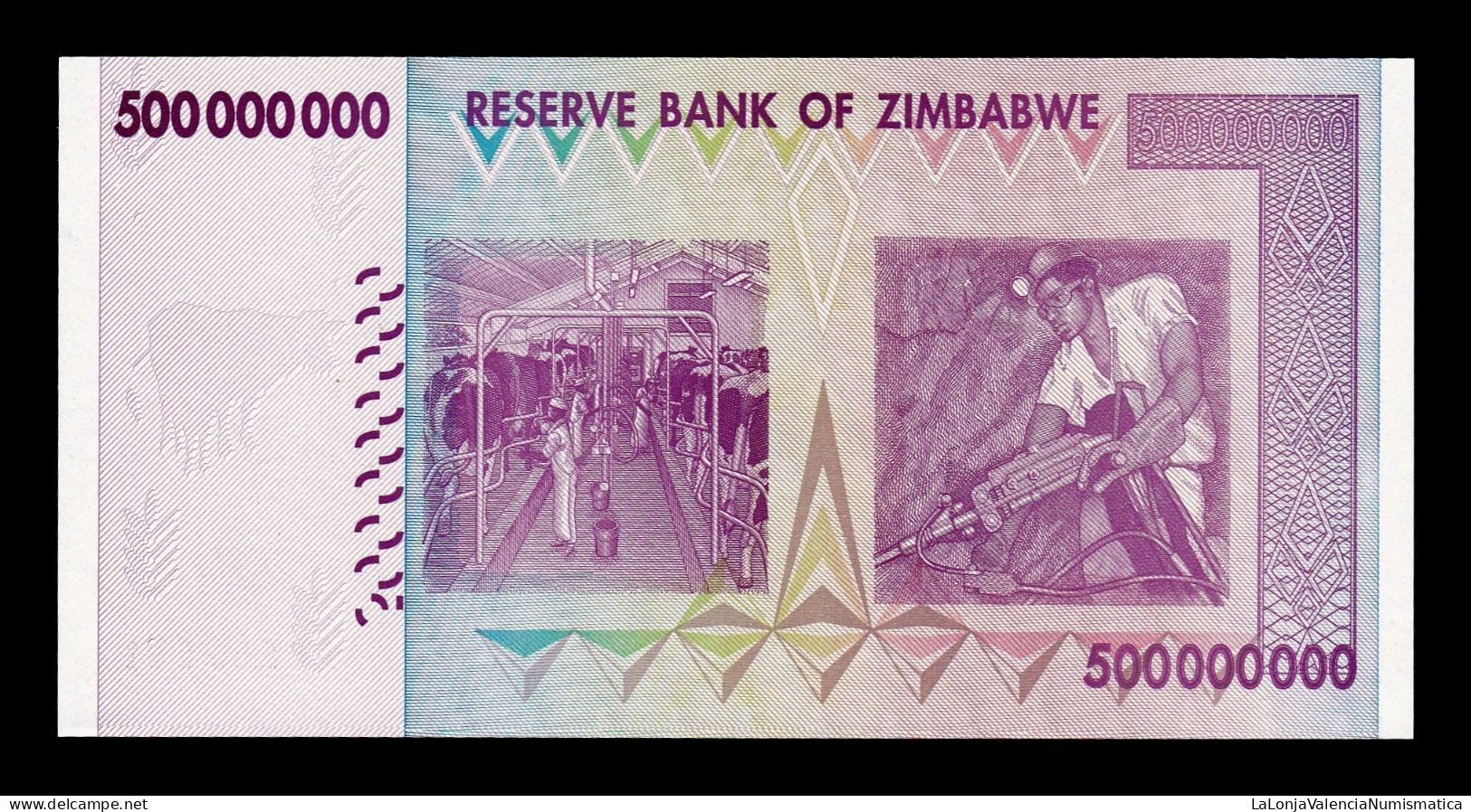 Zimbabwe 500000000 Dollars 2008 Pick 82 Serie AA Sc- AUnc - Zimbabwe