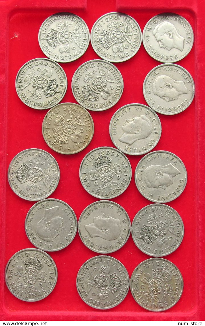 COLLECTION LOT GREAT BRITAIN 2 SHILLINGS 17PC 191G #xx40 0657 - Collections