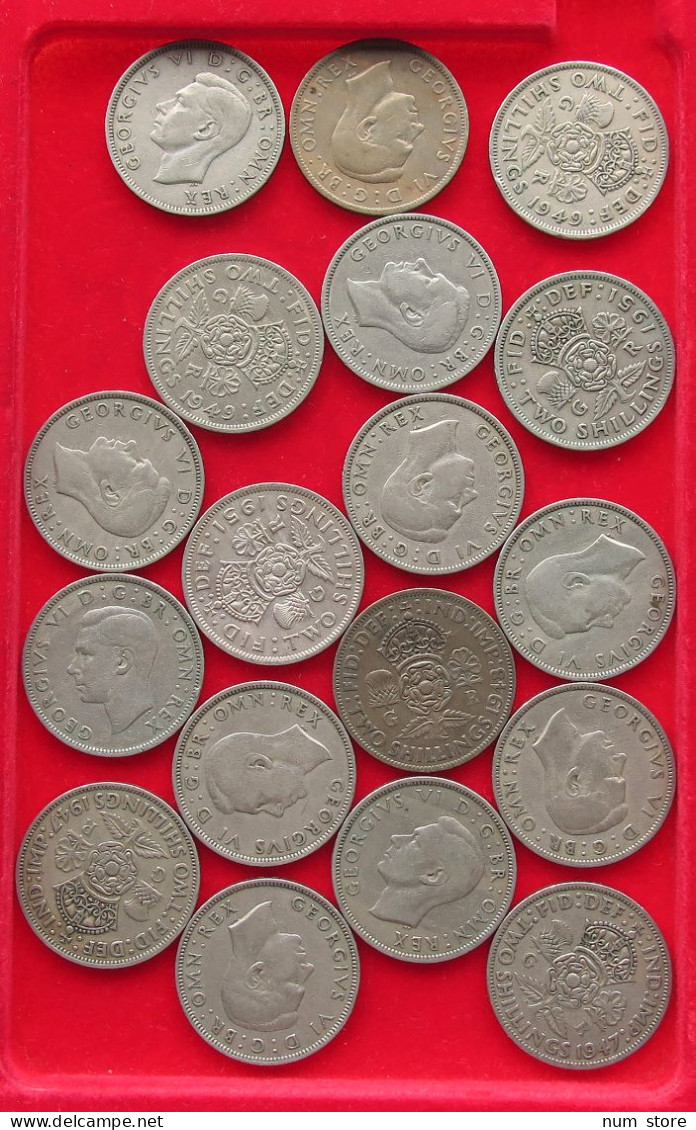 COLLECTION LOT GREAT BRITAIN 2 SHILLINGS 18PC 199G #xx40 0662 - Collezioni